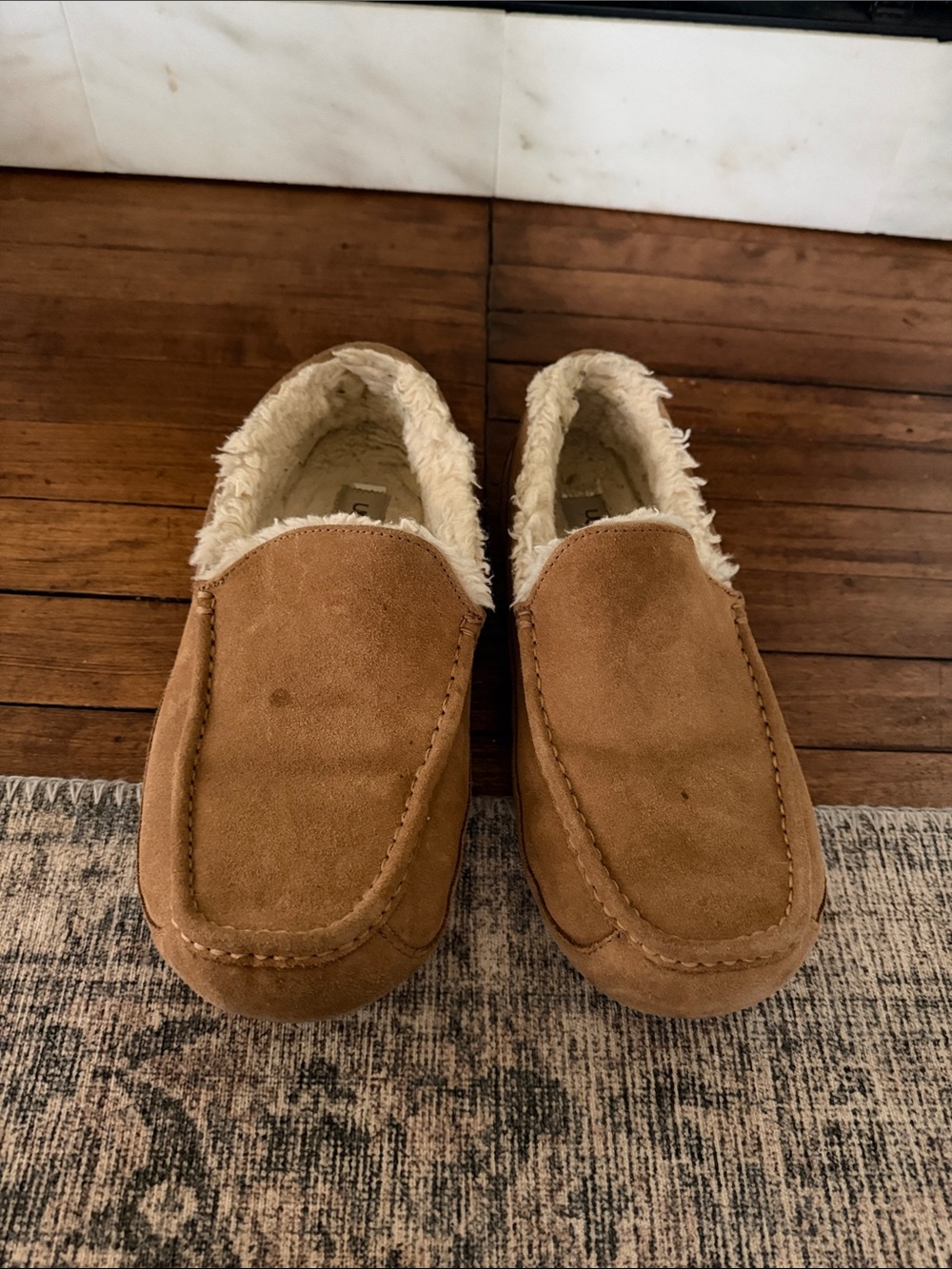 UGG Men's Chestnut Suede Slip-On Moccasins with Shearling Lining